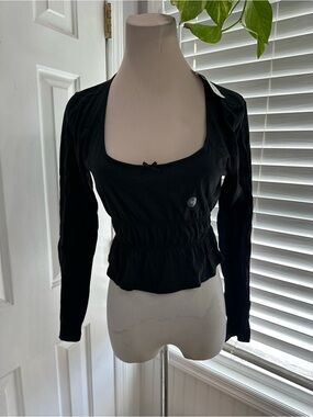 PacSun Black Long Sleeve Peplum Scoop Neck Top